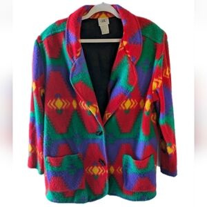 David Wayne Vintage Fleece Southwest Print Two Button Jacket Women's Large